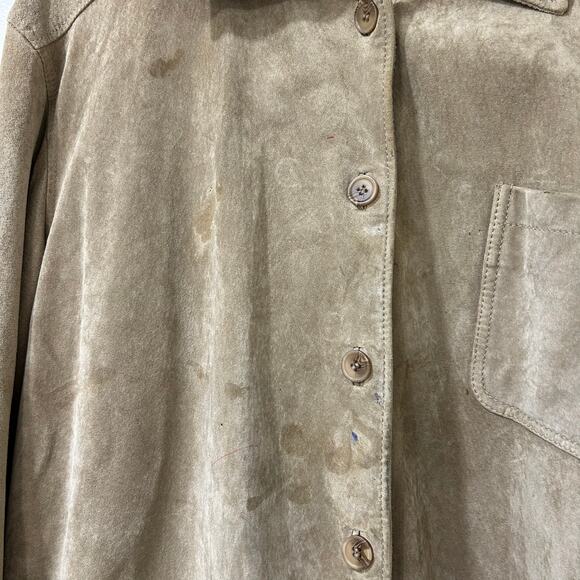 Allagash Vtg Womens Sz Large Tan Suede 100% Leather Button Down Jacket Y2K - Picture 3 of 6